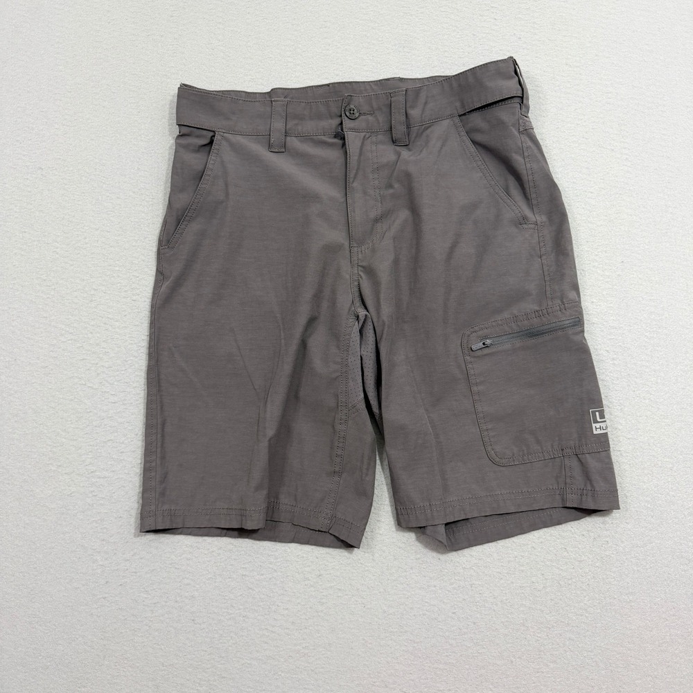 Huk Shorts Mens Medium Gray Pursuit Fishing Shorts Cargo Stretch H2000171
